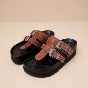 Rocco D'Amelio Brown Suede Buckle Platform Sandals